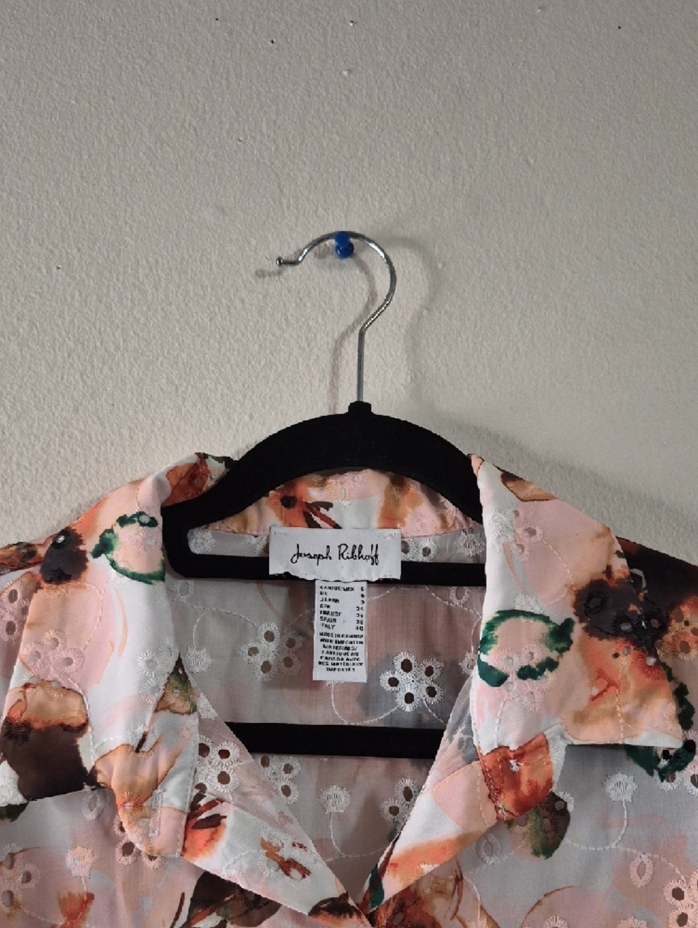 Joseph Ribkoff Peach Multi Floral Eyelet Button Front Shirt - Picture 7 of 8